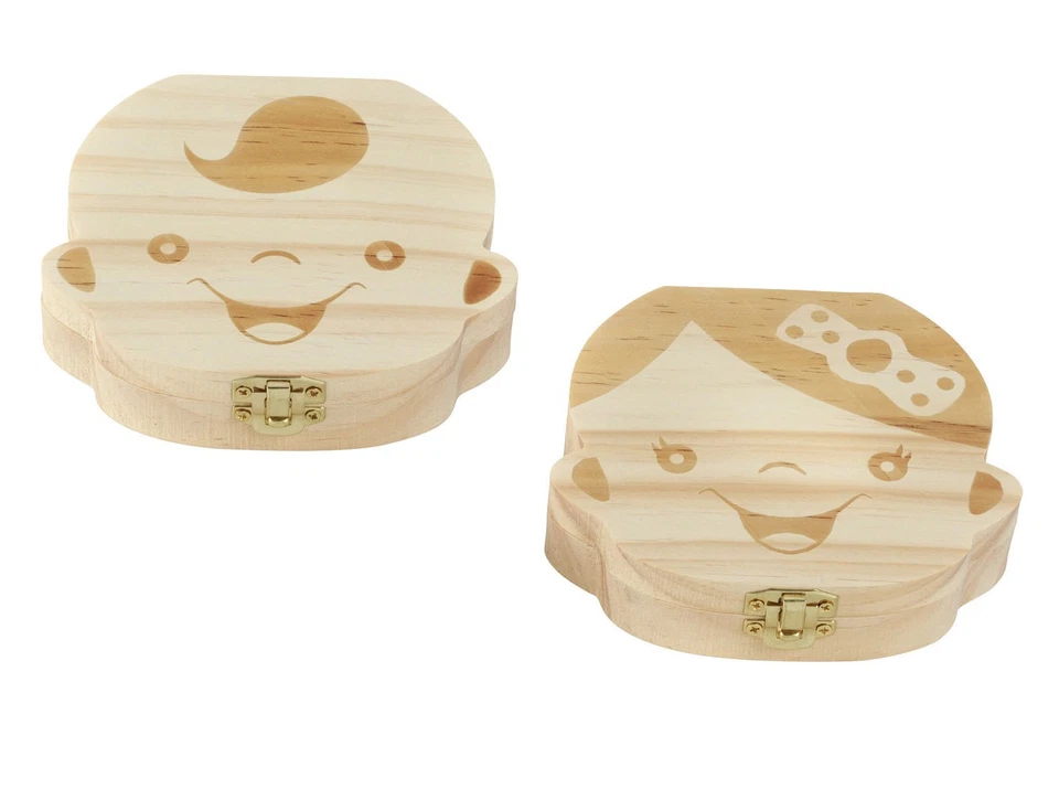 SPETEBO Holz Milchzahn Dose - Junge oder Mädchen - Geschenkidee Zahn Dose Milchzähne Box