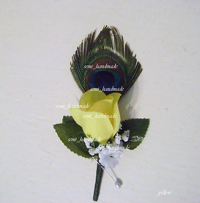 Pluma de pavo real rosa pin boutonniere ~ ramillete ~ su elección ~ novio ~ graduación ~ boda Foto 1 de 4