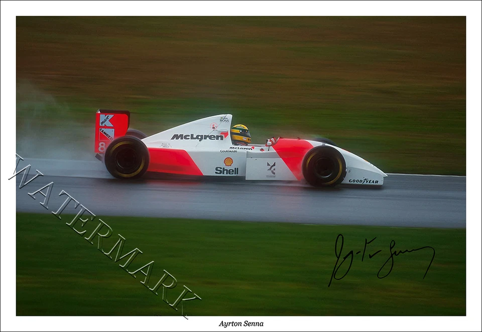 AYRTON SENNA SIGNED PHOTO PRINT POSTER NEW F1 FORMULA ONE MCLAREN BRITISH GP WET - Image 1 of 1