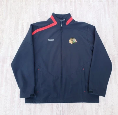 🔥 Chaqueta grande de entrenadores de viaje negra Reebok Soft Shell de Chicago Blackhawks para hombre Foto 1 de 4