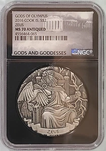 2016 Cook Islands ZEUS NGC MS70 2oz .999 Silver Gods of Olympus - 1,000 Minted - Picture 1 of 3