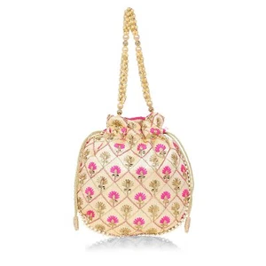 Nuevo Tradicional Para mujeres Cordón Redondo Potli Bolso Damas Bolso de Mano Fucsia - Imagen 1 de 6