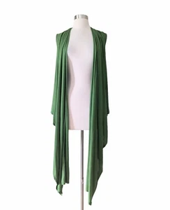 CELL Strickjacke Oberteil offen grün Strick ärmellos asymmetrischer Saum Stretch LARGE - Bild 1 von 7