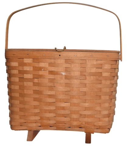 Large Longaberger Vtg 1994 Basket Leather Hinged Lid with Legs MISSING Toggle Cover