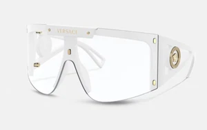 Versace VE 4393 401/1W White Shield Women's Eyeglasses With Clip-ons - Picture 1 of 7