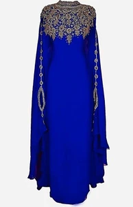 ABITO ABAYA KAFTANI DUBAI BLU REALE ABITO LUNGO MOLTO ELEGANTE ABITO DA FESTA! - Foto 1 di 4