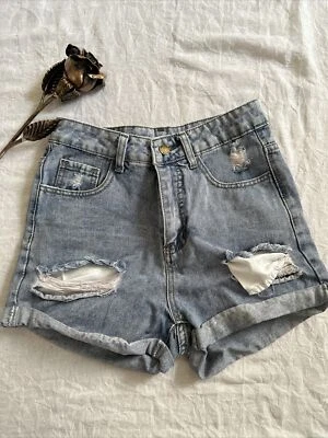 Shein Women's Denim Shorts Size XS High Waist Distressed Medium Wash Cuffed - Image 1 of 4