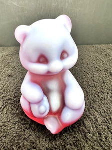 Fenton Satin Glass Rose Magnolia Opalescent Sitting Bear - Picture 1 of 9