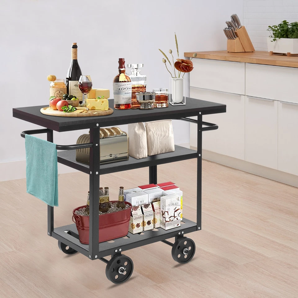 Carro con barra rodante industrial móvil carro de servicio carro cocina almacenamiento 3 niveles Foto 1 de 4