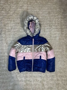 Rothschild navy/pink/gold striped colorblock hooded puffer jacket Size XS - Picture 1 of 5
