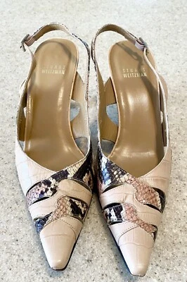 STUART WEITZMAN WOMEN'S LEATHER SNAKE SKIN SLINGBACK PUMPS SIZE 6M - Image 1 of 4