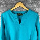 Ralph Lauren Shirt Womens Medium Blue Teal All Linen Boho Lagenlook Coastal Gran