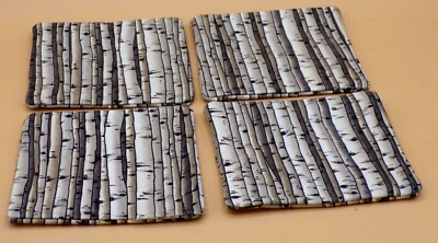 Handmade Fabric Birch Trees Print Coaters Set of 4 - Image 1 of 4
