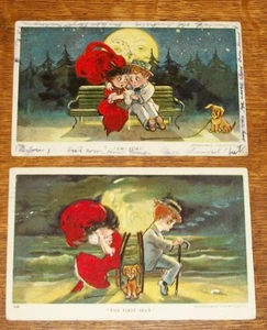 1907 JULIO BIEN POSTAL DAPPER DAN OJOS TRISTES LUNA LLENA AMANTE AMOR DIBUJOS ANIMADOS - Imagen 1 de 6