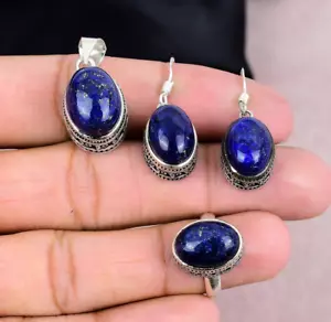 Lapis Lazuli Jewelry Set 925 Sterling Silver Gemstone Ring Earrings Pendant Gift - Picture 1 of 4