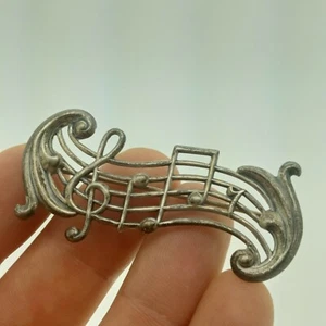 Vintage musical Pin Brooch Treble Clef Music Notes Sterling Silver signed BEAU - Picture 1 of 3