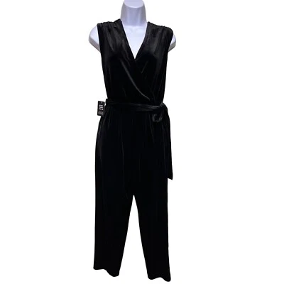 ¡NUEVO! Mono Express negro de terciopelo sin mangas con cuello en V para mujer talla pequeña pequeño Foto 1 de 4