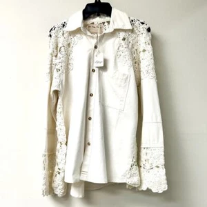 NWT We The Free Lace Daze Long Sleeve Button-Down Shirt Cream Women's Size S - Picture 1 of 6