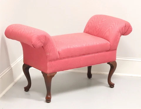 Late 20th Century Mahogany Frame Queen Anne Roll Arm Bench Cover