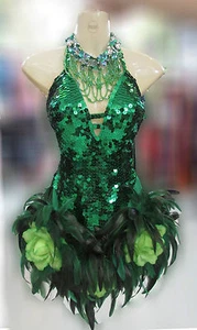 Da NeeNa M076 Showgirl Vegas Star Burlesque Feather Flower Green Dress - Picture 1 of 3