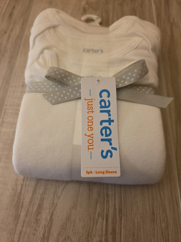 Carter’s Just One You White 3 Pack Long Sleeve Bodysuits Size 12 Months