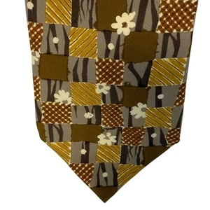 Herrenkrawatte UNGARO Paris gold braun creme Blumenmuster geometrisches Design 100 % Seide - Bild 1 von 6
