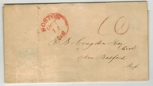 1837 STAMPLESS BOSTON MASSACHUSETTS RED HAND CANCEL NOTE FROM BANK - Picture 1 of 1