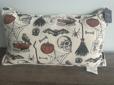 Skull Spider Pumpkin Bat Broom Books Halloween 2025 Pillow Cynthia Rowley New! - Image 1 of 4