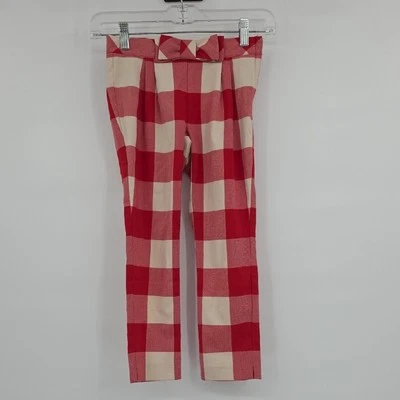 Janie and Jack Red and Cream Checkered Kids Pants Size 6 - Image 1 of 4