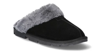 Joyspun Womens Suede Clog Slippers Black Size 8 - Image 1 of 4