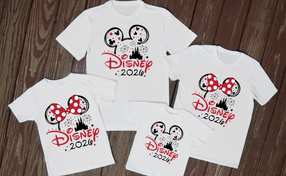 Camisetas Disney Familia A Juego 2026 Viaje Vacaciones Blanco Revelar Regalo para Familia Foto 1 de 1