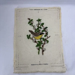 Finished Crewel Embroidery Dimensions Bird On Branch Completed 1980 Linda Powell - Picture 1 of 13