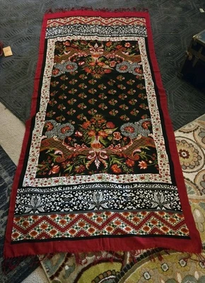 Индийская шаль примерно 88 x 42 дюйма украденная обертка яркий красный и черный цветочный узор - Изображение 1 из 4