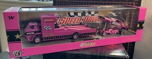 M2 MACHINES AUTO HAULER SPEED DAWG 1966 DODGE L600 COE & CHALLENGER  PINK CHASE - Picture 1 of 3