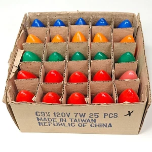 25 Vintage C9¼ Christmas Bulbs 120V 7W Red Green Blue Orange 1960s Tested # - Picture 1 of 3