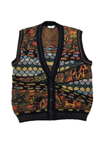 Jacques Journee 3D Textured Knitted Coogi Style Sweater Vest Cosby Biggie 90s XL - Picture 1 of 21