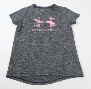 Under Armour Girls Gray Heat Gear Graphic Logo T-shirt Size L - Picture 1 of 6