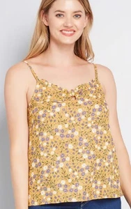 NWT ModCloth Womens Floral Spruced Up Summer Sleeveless V-Neck Yellow Tank XXS - Picture 1 of 9