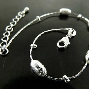 Anklet Real 925 Sterling Silver Filled Ladies Bead Link Design XL Bracelet 22cm - Picture 1 of 3