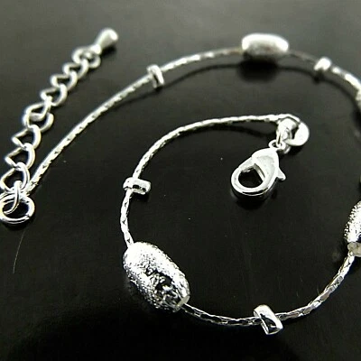Anklet Real 925 Sterling Silver Filled Ladies Bead Link Design XL Bracelet 22cm - Image 1 of 3