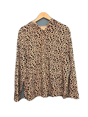 Camisa con Capucha Studio Works Para Mujer Marrón Estampado de Leopardo Manga Larga Cremallera Talla 2X Foto 1 de 4