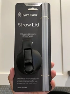 Tapa de paja boca ancha Hydro Flask con 2 pajitas, negro BPA, nuevo - Imagen 1 de 5
