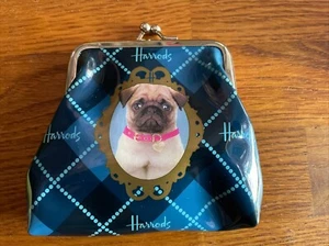 Rare Harrods Of London Posh Pug Kiss Lock Coin Purse, PVC Plastic in Blue - Picture 1 of 5