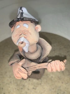 Vtg  Handmade Pottery Figurine Man  A Musician Playing His Instrument - Picture 1 of 17