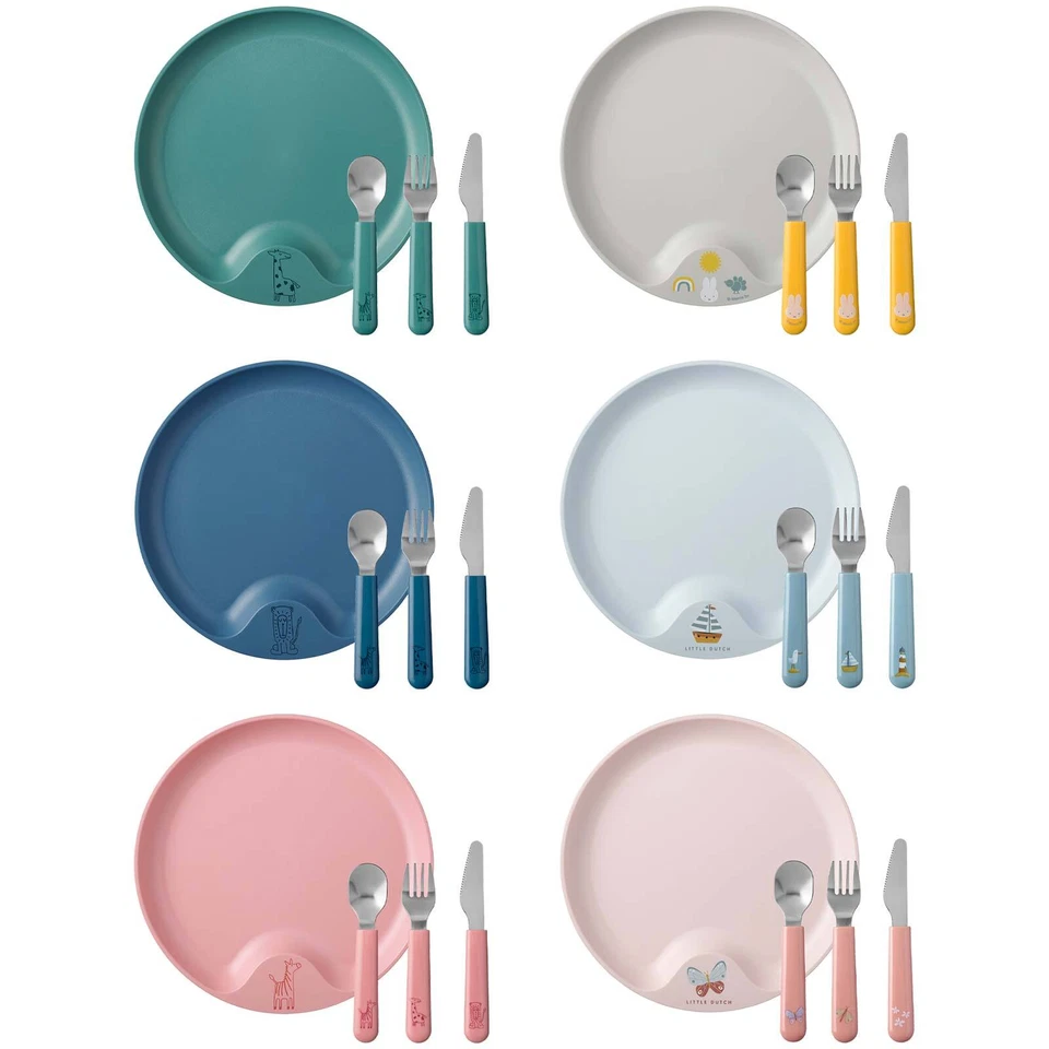 Mepal Mio Kinderteller mit Besteck Gabel Messer Löffel Lernteller bunte Motive - Bild 1 von 1