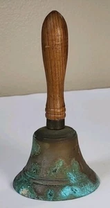 Vintage Heavy Brass Hand Bell Schoolhouse Church Style 7 1/2” Tall Great Sound - Picture 1 of 8