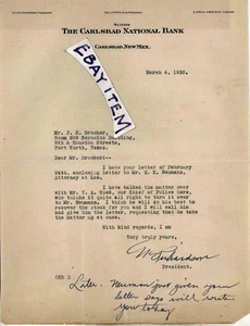 1930 GK Richardson Membrete Banco Nacional Carlsbad Nuevo México Paté EB HARRISON - Imagen 1 de 1