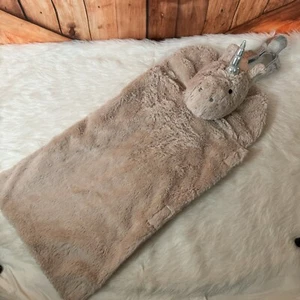 Pottery Barn Kids GOTZ Unicorn Doll Sleeping Bag Plush Head Tan W/ Silver - Picture 1 of 7