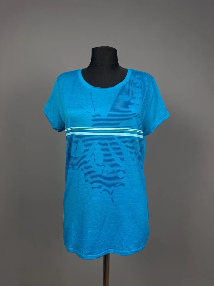 Camiseta para mujer Icebreaker azul mariposa lana merino manga corta aire libre M Foto 1 de 4