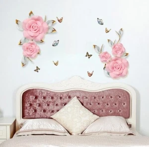 US STOCK Removable Wall Sticker Rose Vine Pink Decal Mural Living Room Bed Room - Picture 1 of 6